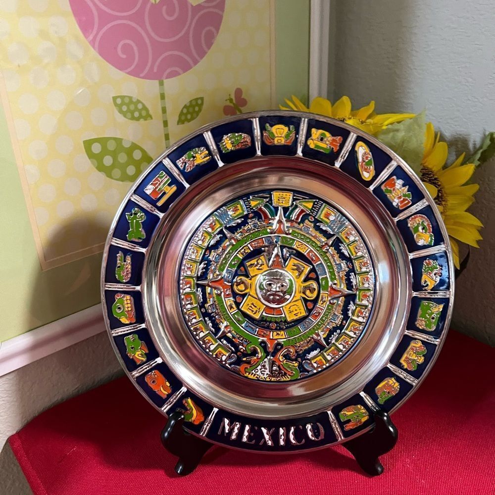 Artisan Multicolor Aztec Calendar Wall Plate